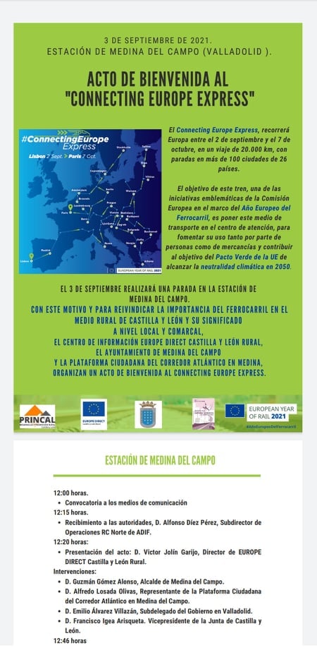 Acto de bienvenida al ‘Connecting Europe Express’ el 3 de septiembre de 2021 a la estación de Medina del Campo (Valladolid)